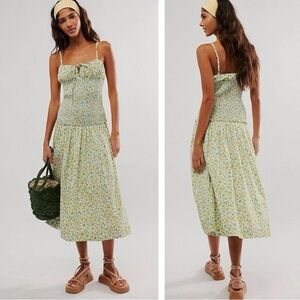 Free People Lavender Daze Midi Dress in Greyed Olive Sz M 100% Cotton